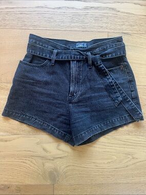 Abercrombie & Fitch Black High-Rise Denim Shorts with Removable Tie Belt